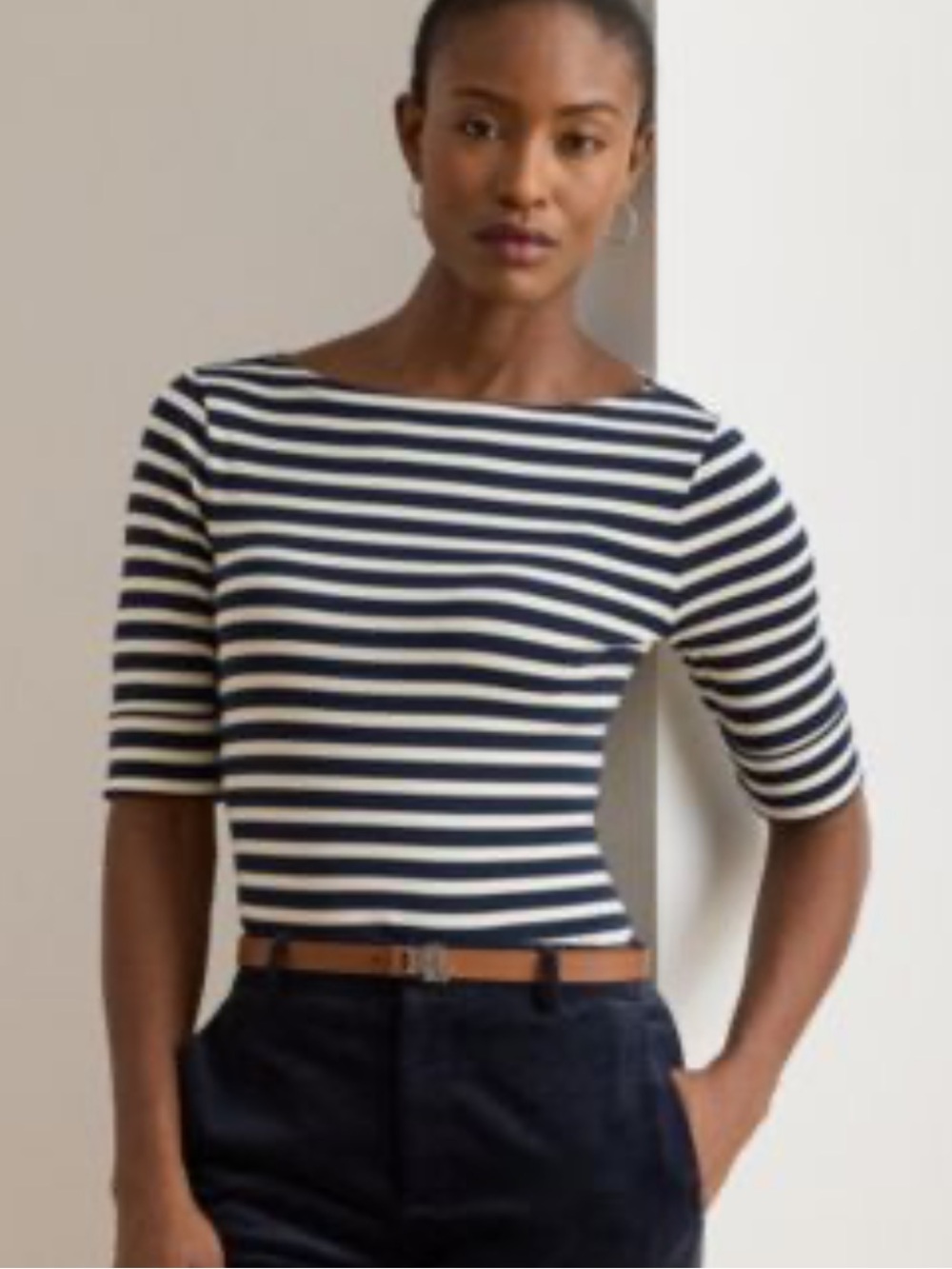 Ralph Lauren Nautical Striped Cotton Navy and White Boatneck Top Size S